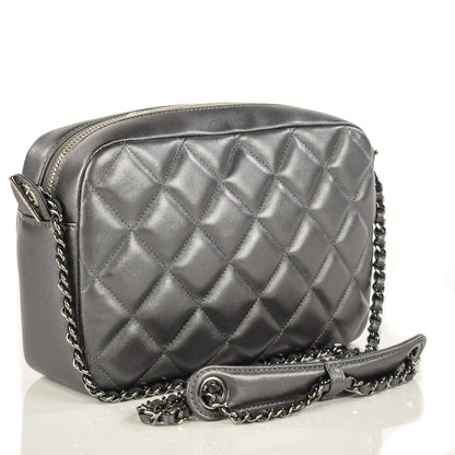 Chanel Metallic Lambskin Quilted Small Diamond CC Camera Case Dark Silver 3 of 7