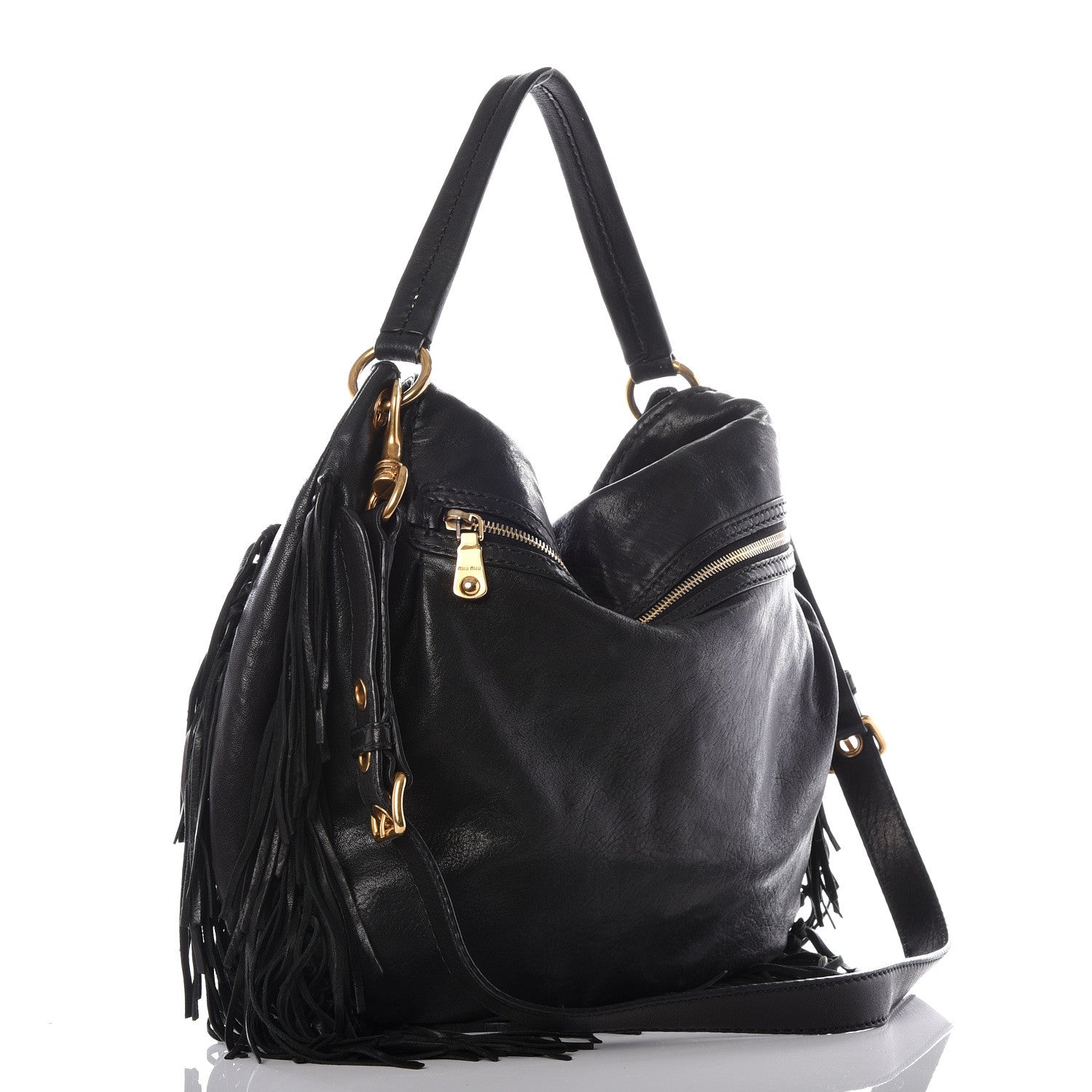 Miu Miu Nappa Fringe Hobo Black 2 of 19