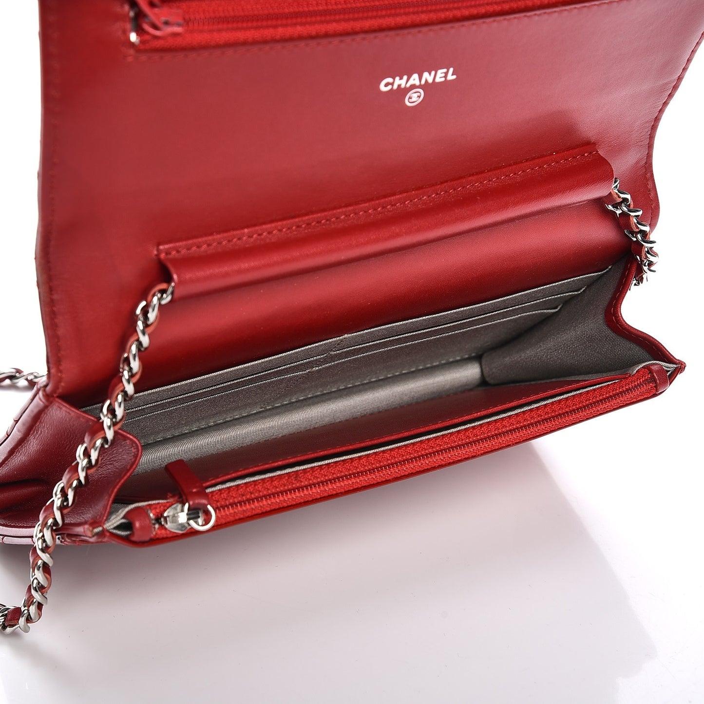 Patent Quilted Brilliant Wallet On Chain WOC Red