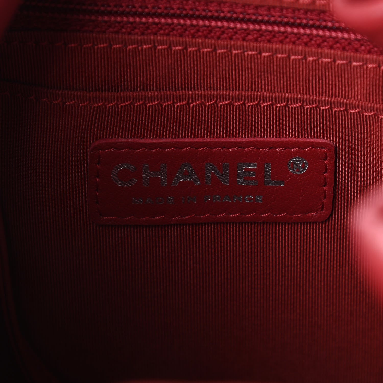 Chanel Deerskin Chevron Small CC Chain Bucket Drawstring Bag Red 6 of 10