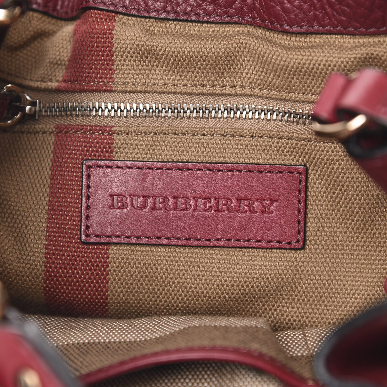 Burberry Grainy Calfskin House Check Small Maidstone Burgundy Red 6 of 11