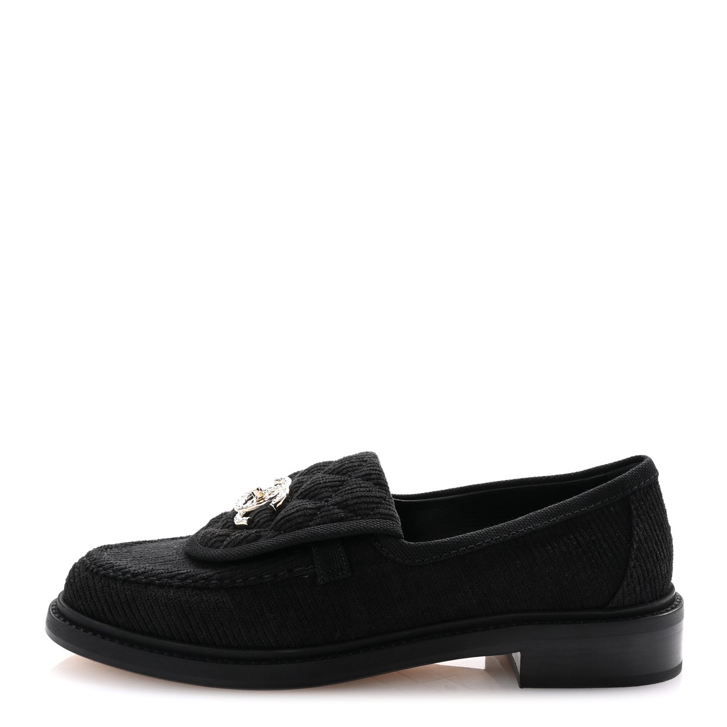 Corduroy Quilted CC Turnlock Loafers 36 Black