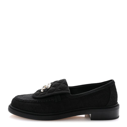 Chanel Corduroy Quilted CC Turnlock Loafers 36 Black 1 of 9