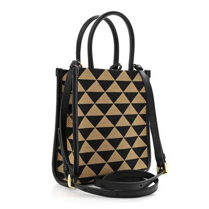 Prada Jacquard Saffiano Triangolo Symbole Embroidered Micro Tote Black Corda 3 of 10