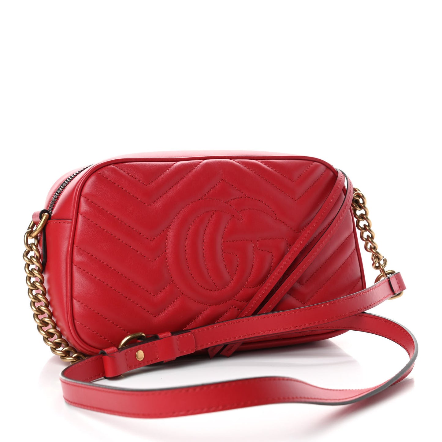 Calfskin Matelasse Small GG Marmont Chain Shoulder Bag Hibiscus Red