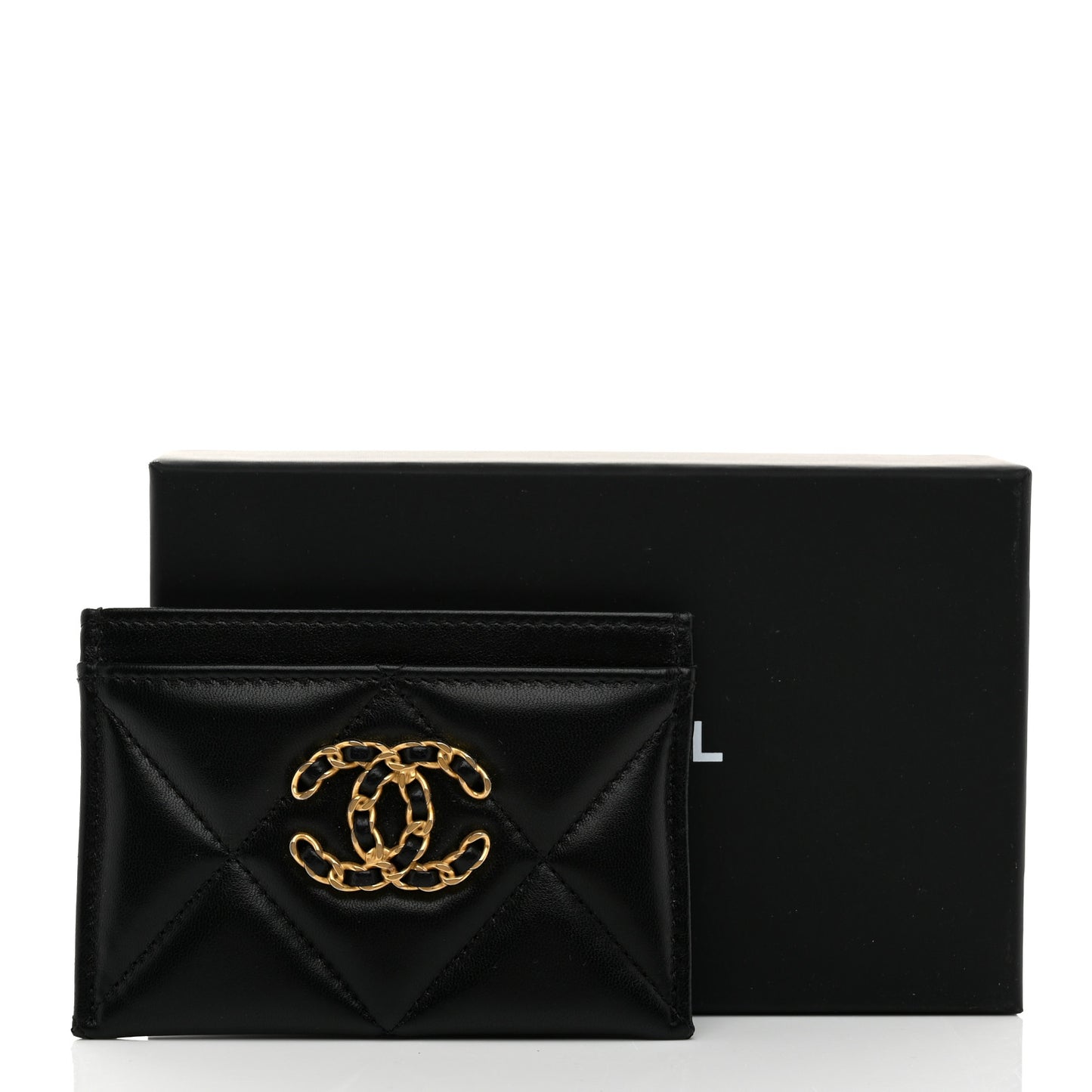 Lambskin Quilted Chanel 19 Card Holder Black
