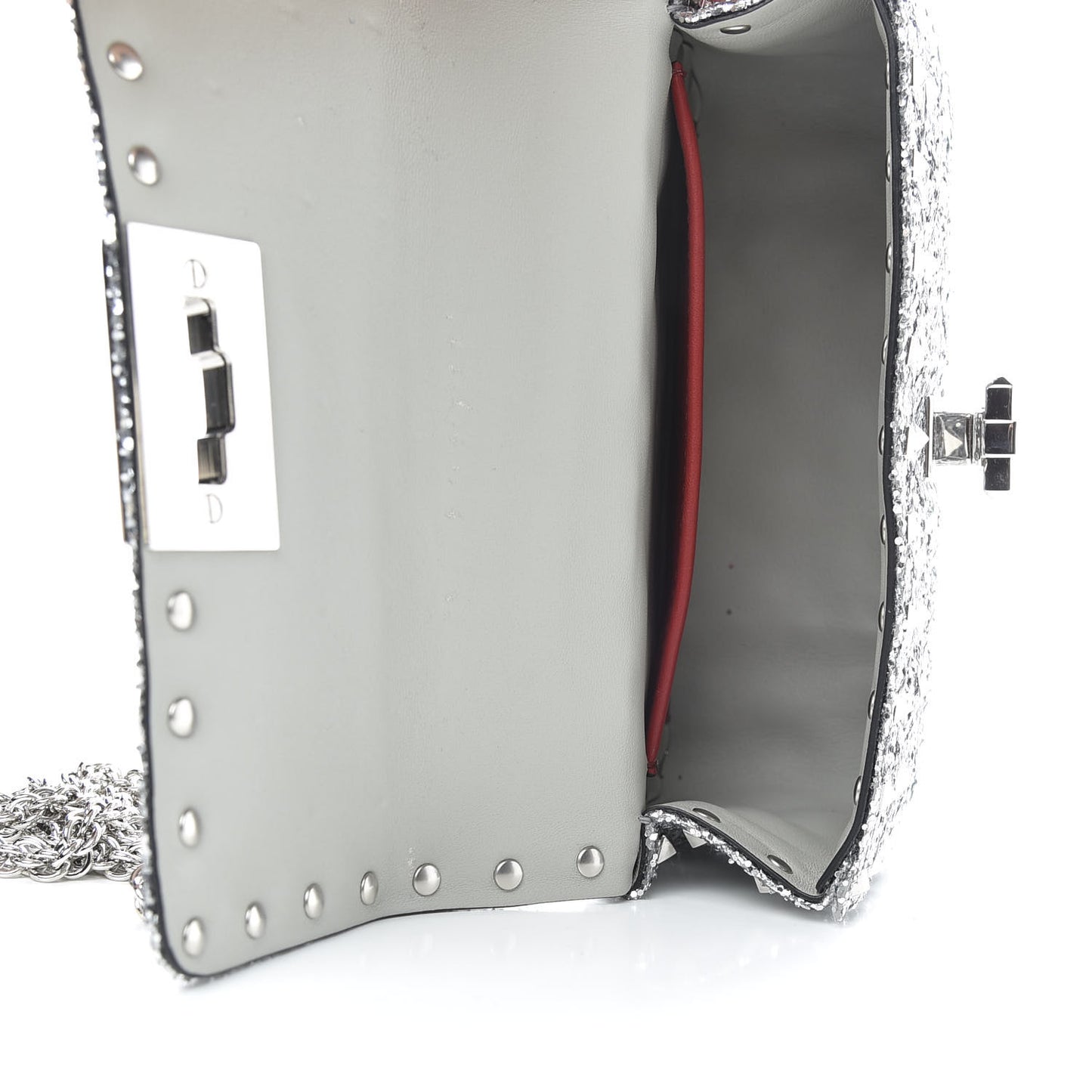 Glitter Mini Rockstud Spike Shoulder Bag Silver