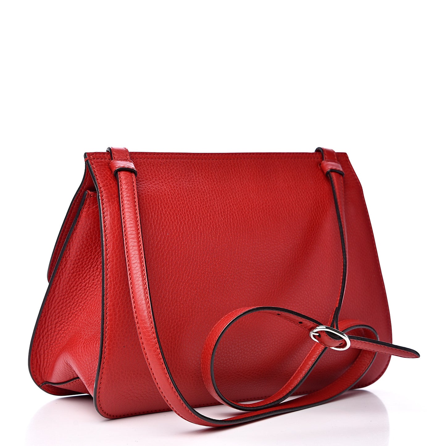 Pebbled Calfskin Medium Bamboo Daily Flap Shoulder Bag Red