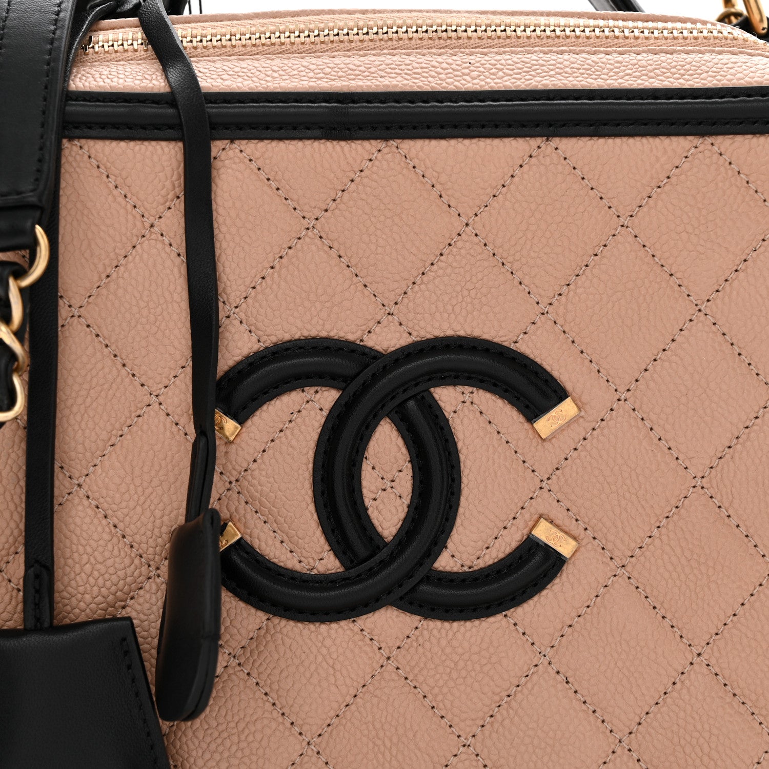 Chanel Caviar Quilted Large CC Filigree Vanity Case Beige Black 10 of 13