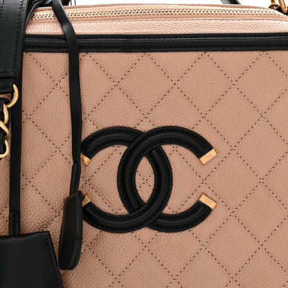 Chanel Caviar Quilted Large CC Filigree Vanity Case Beige Black 10 of 13