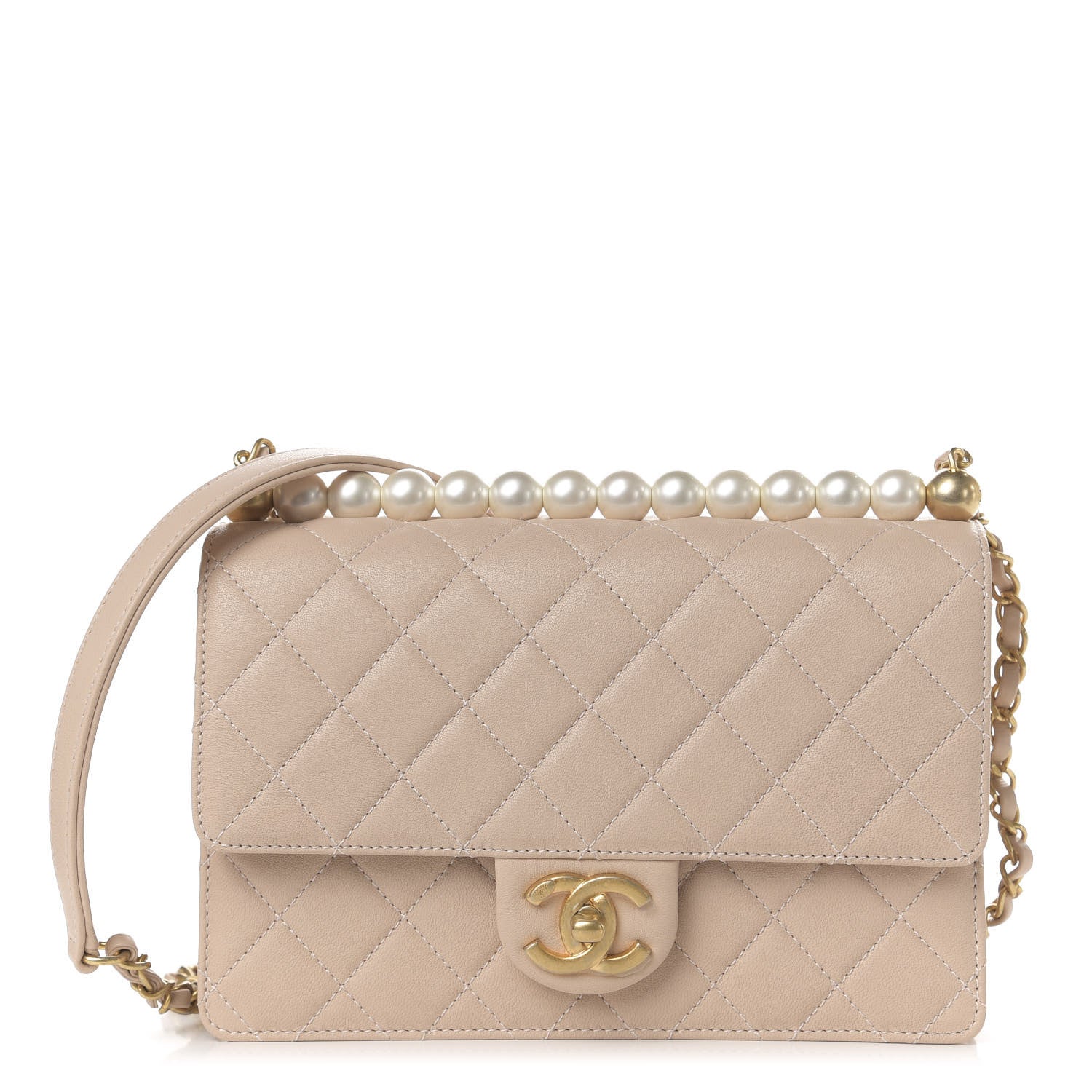 Chanel Lambskin Quilted Small Chic Pearls Flap Beige 1 of 11