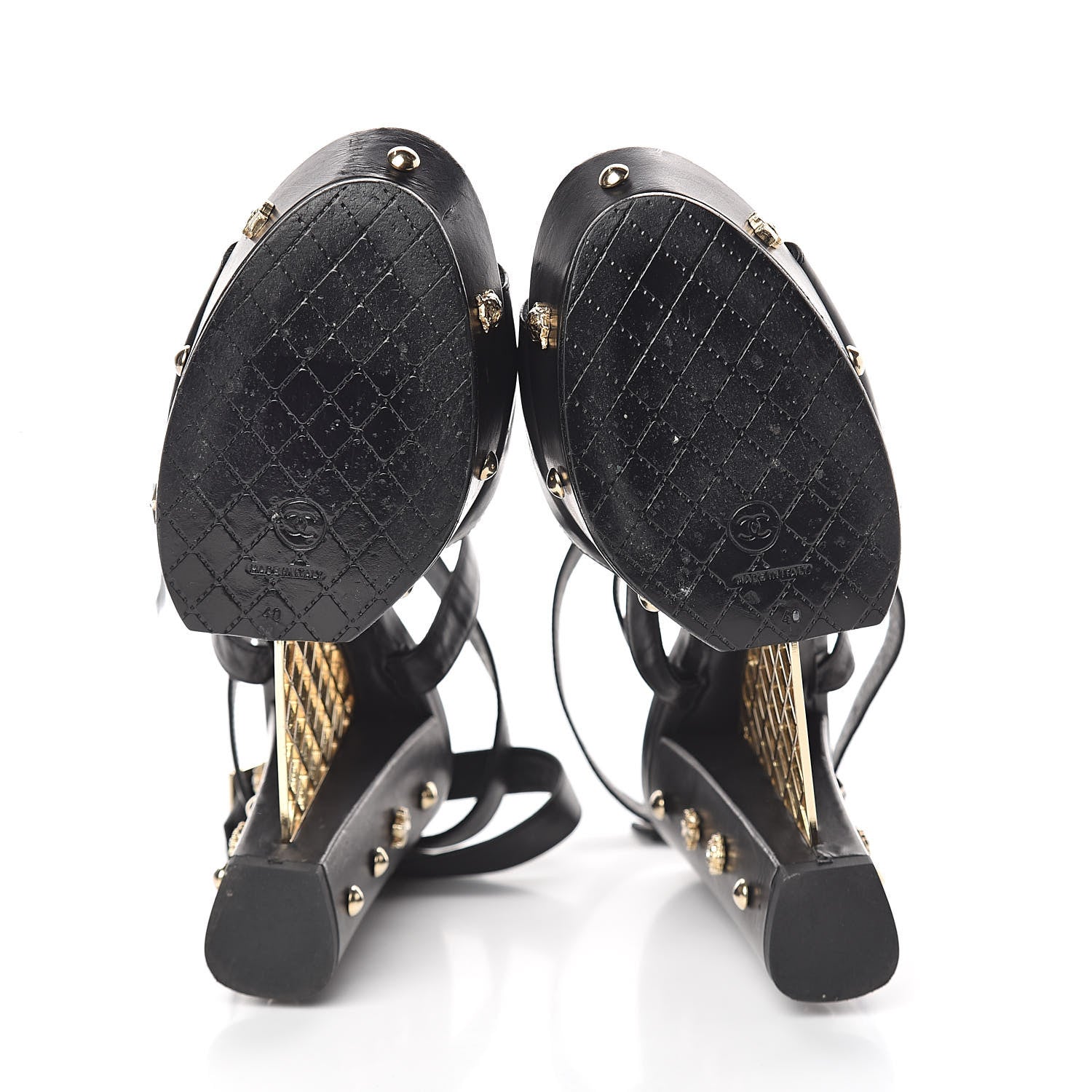 Chanel Calfskin Studded Platform Pumps 40 Black 7 of 10