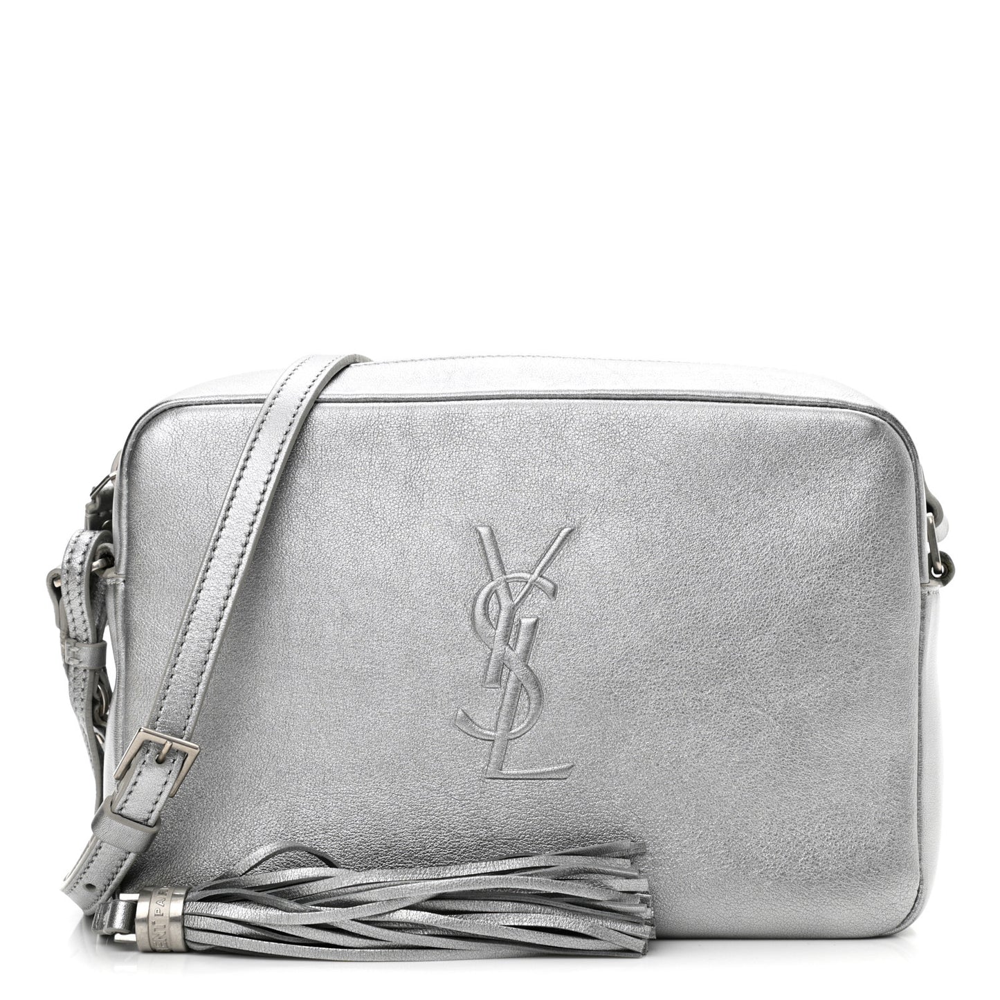 Metallic Calfskin Monogram Small Lou Camera Bag Silver