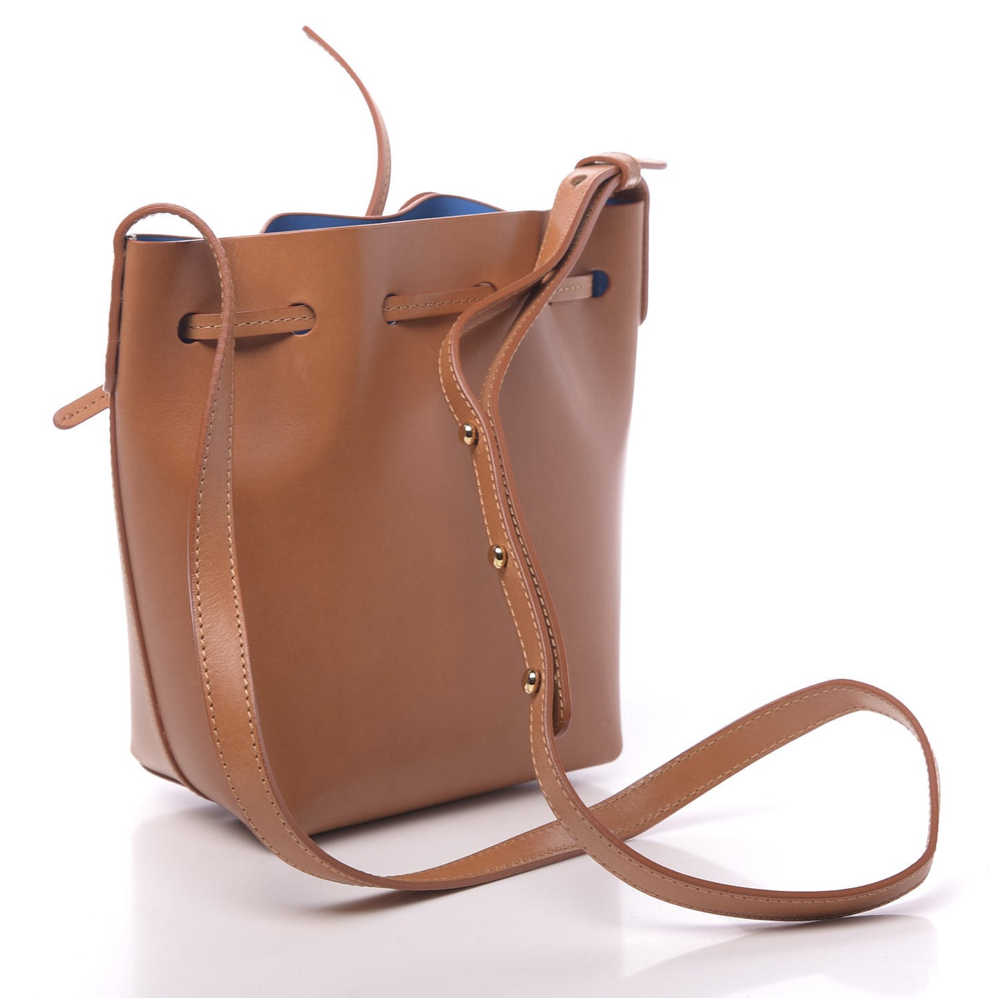 Vegetable Tanned Calfskin Mini Bucket Bag Cammello Azzurro