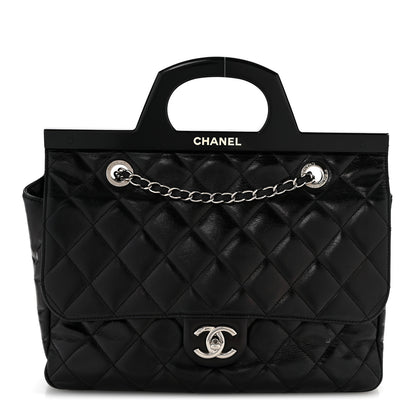 Chanel Glazed Calfskin Quilted Small CC Delivery Tote Black 1 of 15