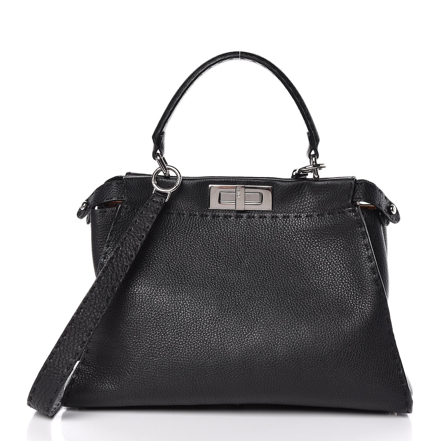 Fendi Cuoio Romano Selleria Bi-Color Medium Peekaboo Iconic Satchel Black Mou 3 of 13