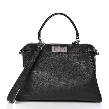 Fendi Cuoio Romano Selleria Bi-Color Medium Peekaboo Iconic Satchel Black Mou 3 of 13