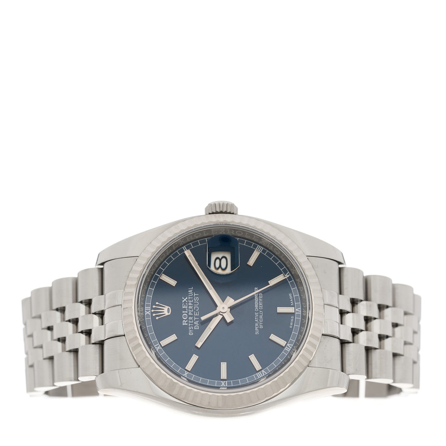 Stainless Steel 18K White Gold 36mm Oyster Perpetual Datejust Watch Blue 116234