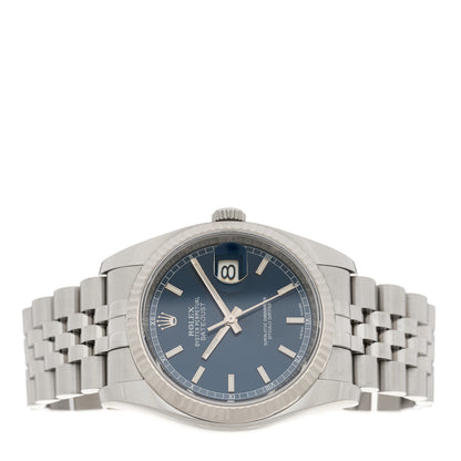 Rolex Stainless Steel 18K White Gold 36mm Oyster Perpetual Datejust Watch Blue 116234 2 of 4