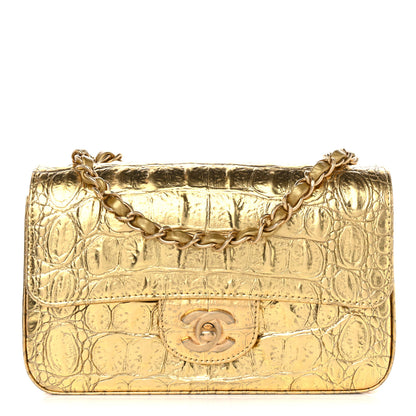 Chanel Metallic Calfskin Crocodile Embossed Cocodile Rectangular Mini Flap Gold 1 of 11
