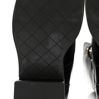 Chanel Lambskin Patent Calfskin Quilted CC Lace Up Combat Boots 37 Black 6 of 12