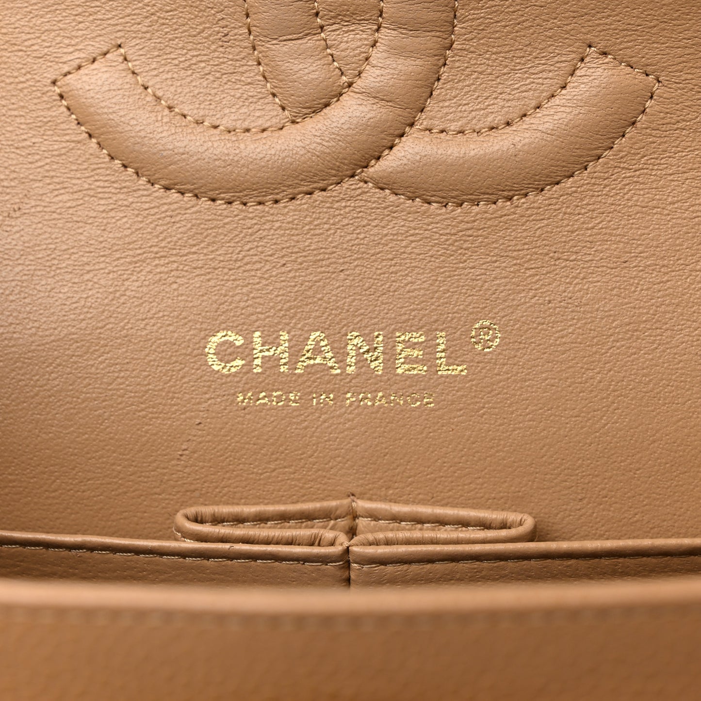 Caviar Quilted Medium Double Flap Beige