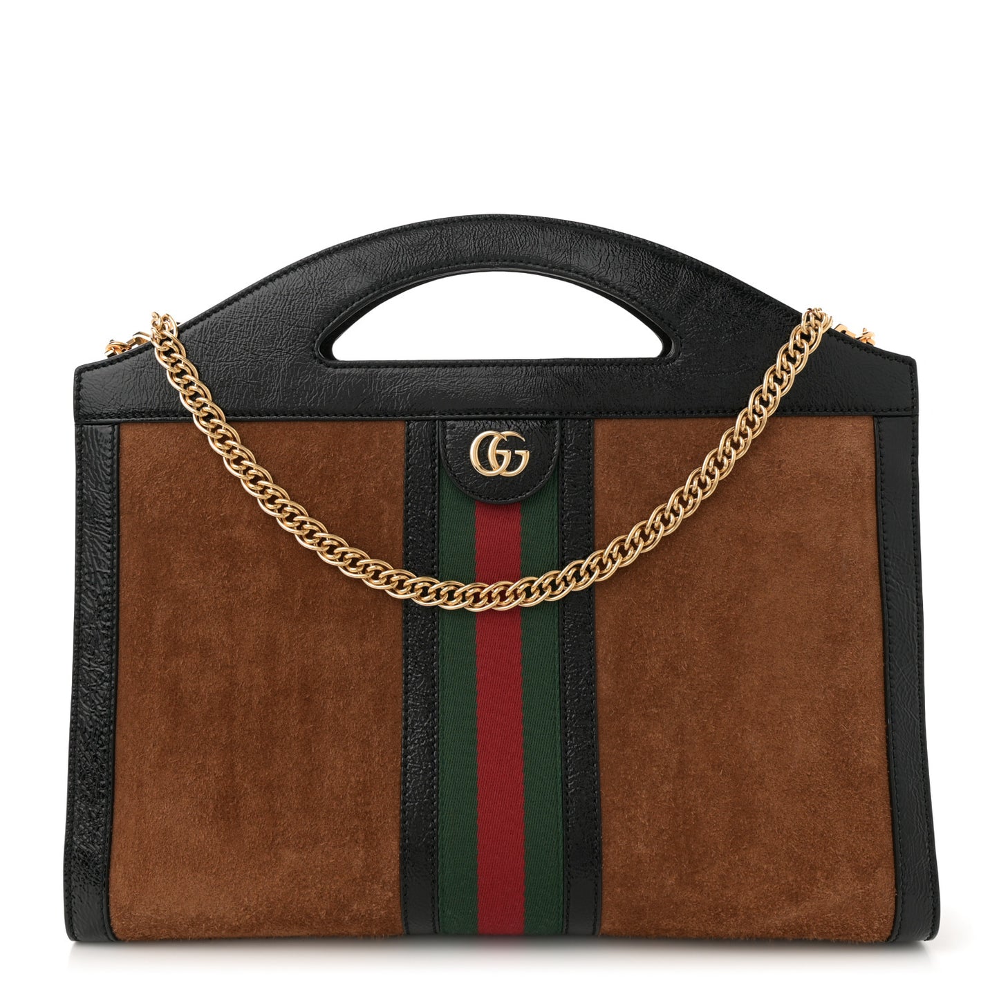 Suede Patent GG Web Medium Ophidia Top Handle Chain Nocciola Black