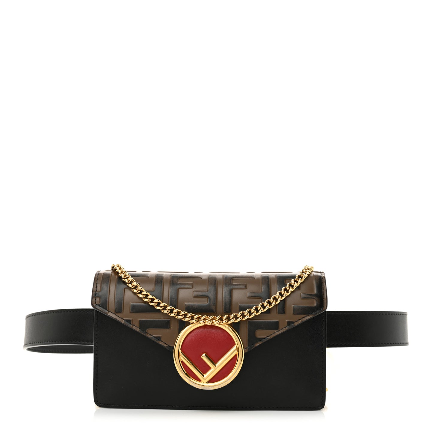 Vitello Liberty F is Fendi Bi-Color FF 1974 Embossed Envelope Belt Bag Maya Black
