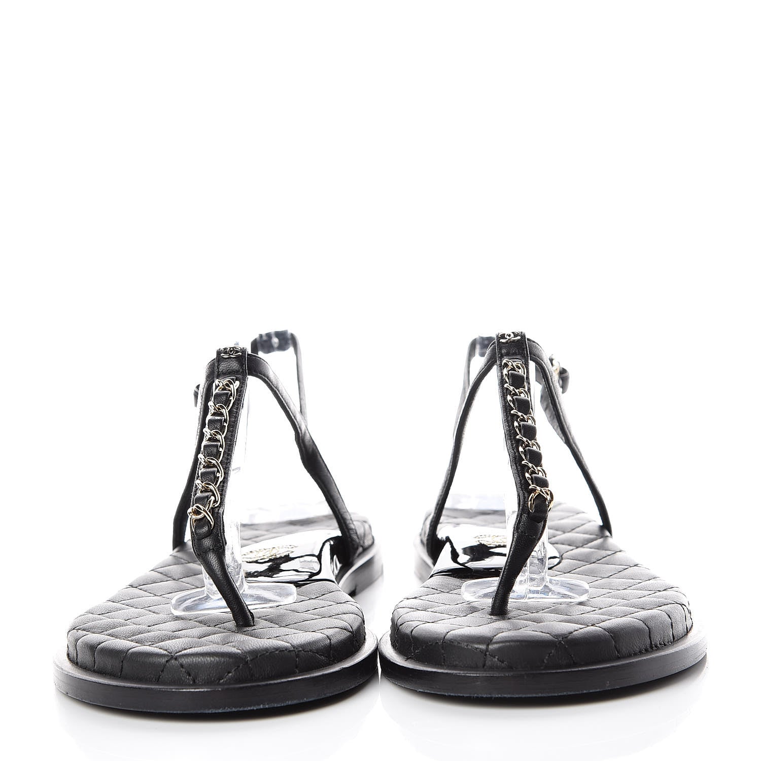 Chanel Lambskin Patent Calfskin CC Chain Thong Sandals 39 Black 2 of 13