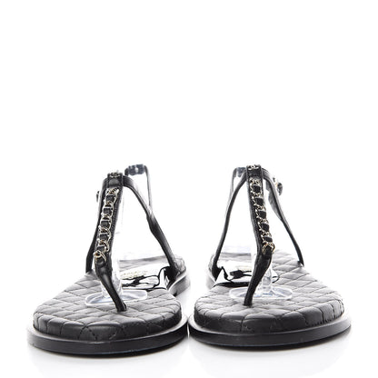 Chanel Lambskin Patent Calfskin CC Chain Thong Sandals 39 Black 2 of 13