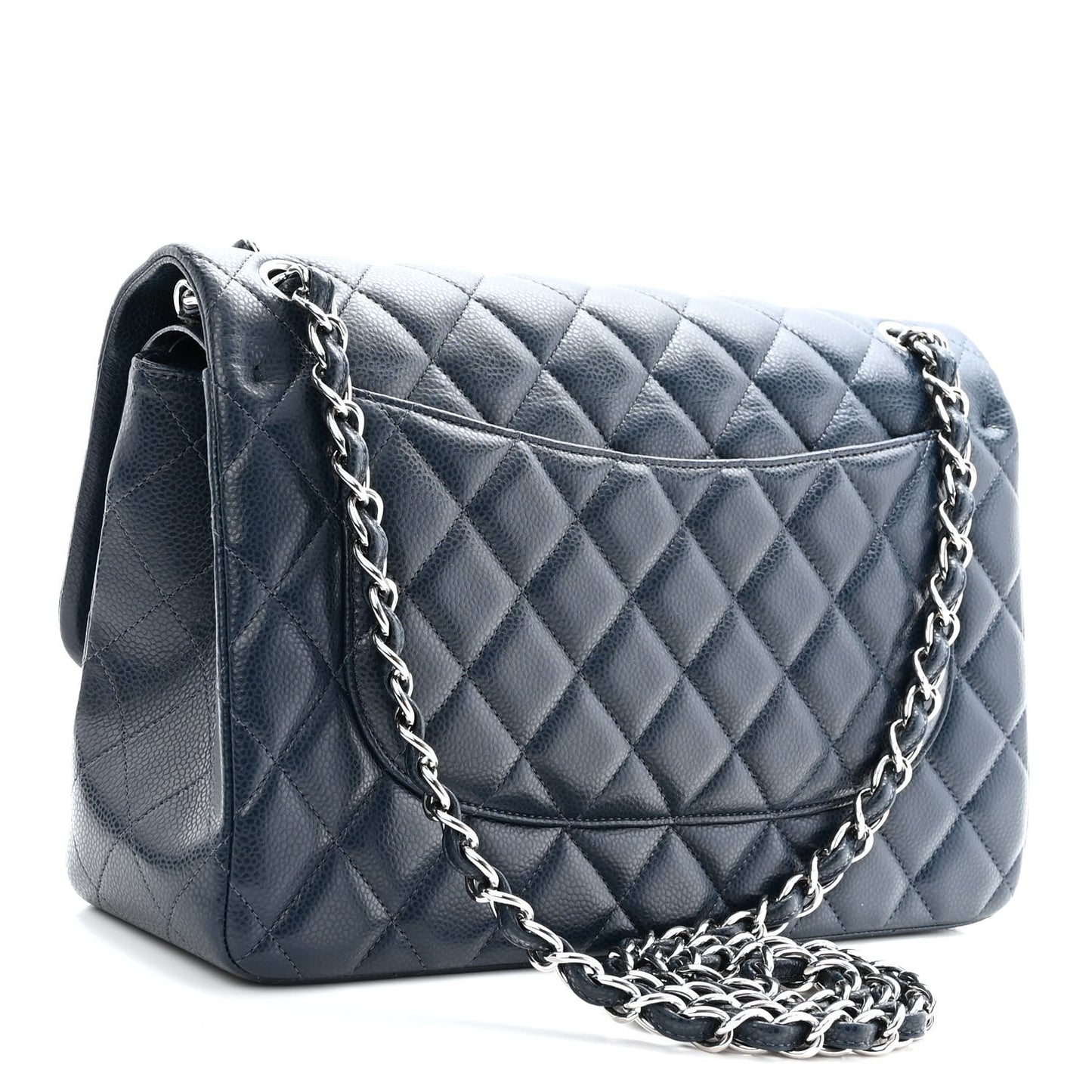 Caviar Quilted Jumbo Double Flap Navy Blue
