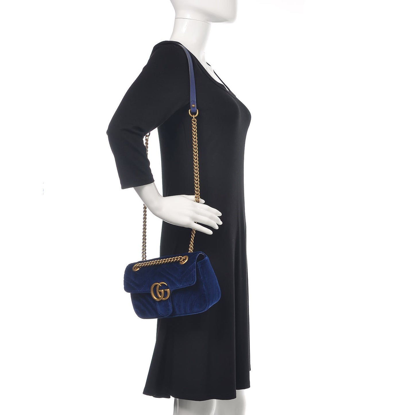Velvet Matelasse Mini GG Marmont Shoulder Bag Cobalt Blue