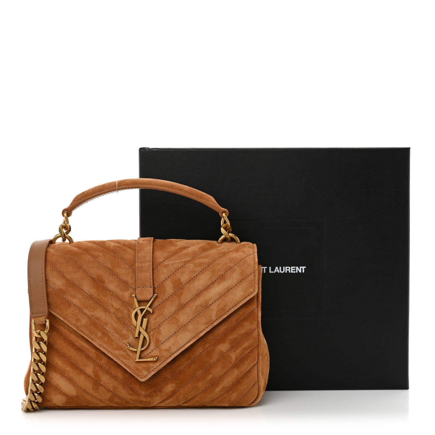Saint Laurent Suede Matelasse Chevron Monogram Medium College Bag Cinnamon 12 of 12