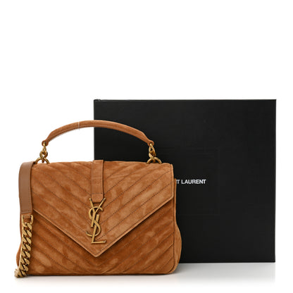 Saint Laurent Suede Matelasse Chevron Monogram Medium College Bag Cinnamon 12 of 12