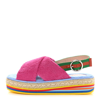 Gucci Terry Cloth Web Espadrille Platform Slingback Sandals 38.5 Lovely Multicolor 1 of 10
