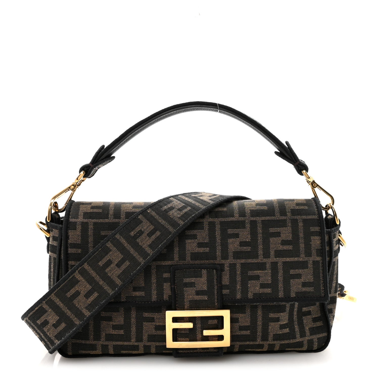 Fendi Fabric Jacquard FF 1974 Medium Baguette Tobacco Moro Black 1 of 9