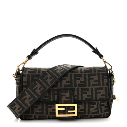 Fendi Fabric Jacquard FF 1974 Medium Baguette Tobacco Moro Black 1 of 9