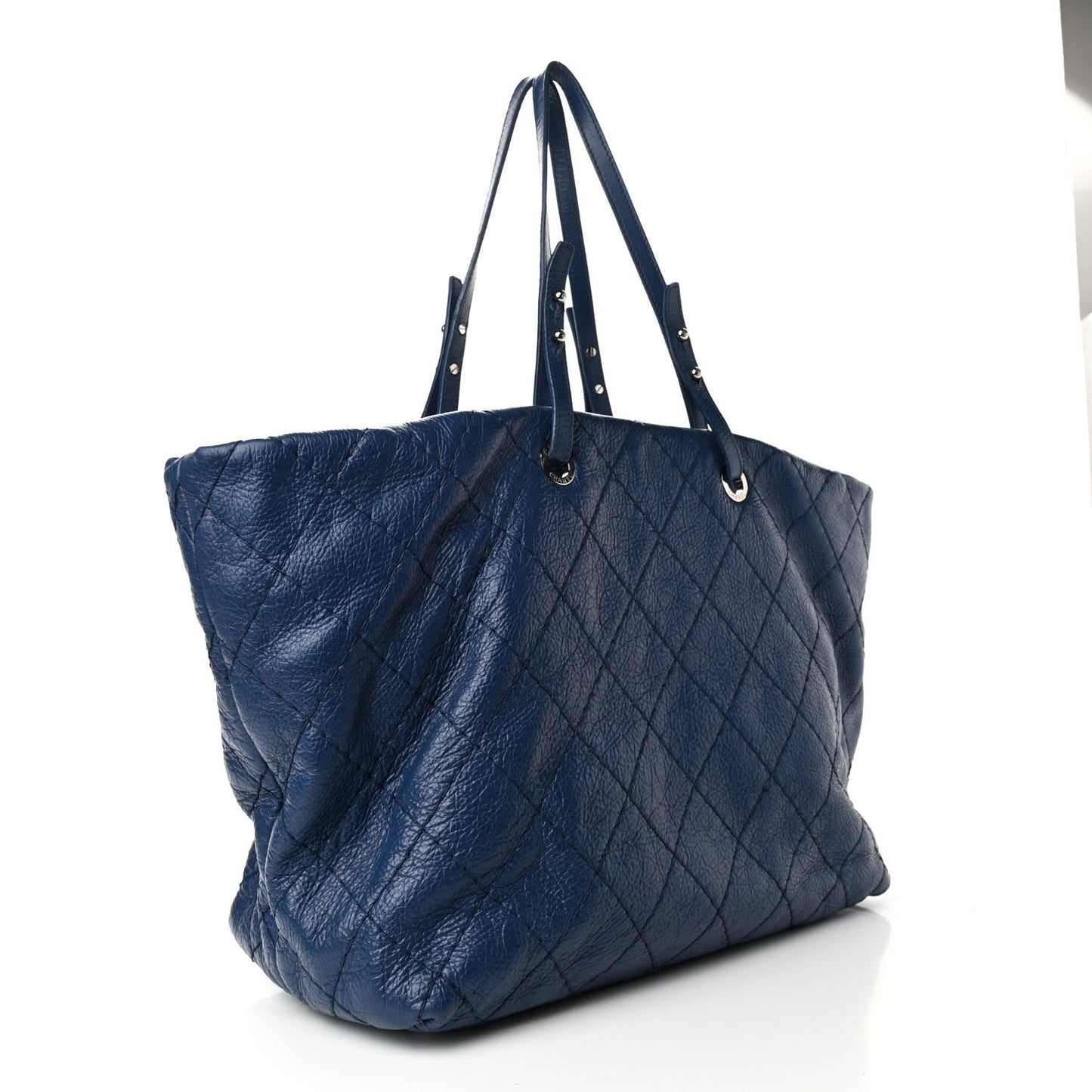 Glazed Calfskin Large On The Road Tote Dark Blue