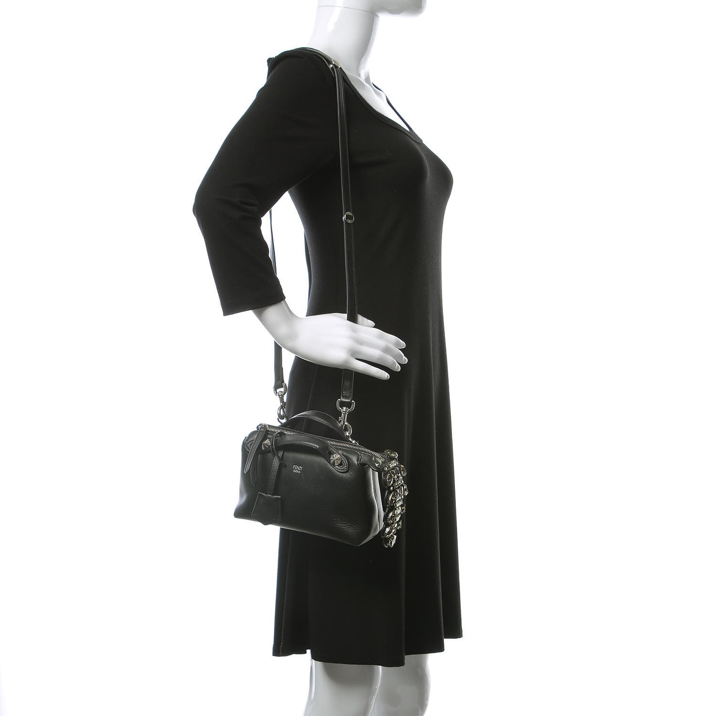 Shiny Nappa Crystal Croc Tail Mini By The Way Boston Bag Black Smoky Quartz