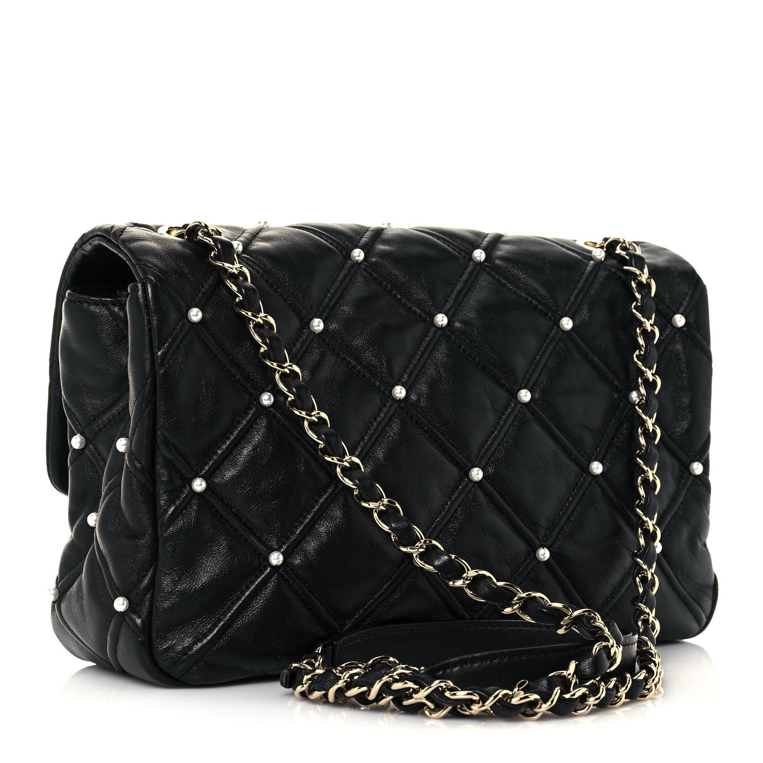 Chanel Lambskin Quilted Pearl Studded Flap Black 3 of 15