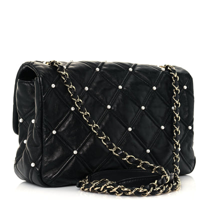 Chanel Lambskin Quilted Pearl Studded Flap Black 3 of 15
