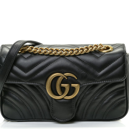 Gucci Calfskin Matelasse Mini GG Marmont Shoulder Bag Black 8 of 14