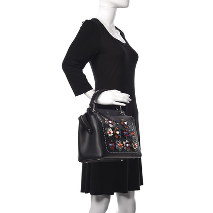 Fendi Calfskin Flowerland Medium Dotcom Satchel Black Multicolor 2 of 14