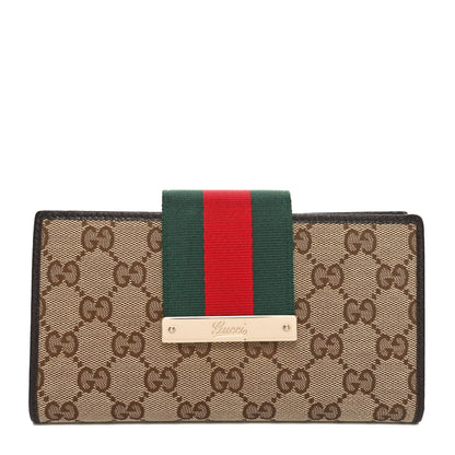 Gucci Monogram Calfskin Ladies Web Continental Wallet Beige Ebony Cocoa 1 of 8