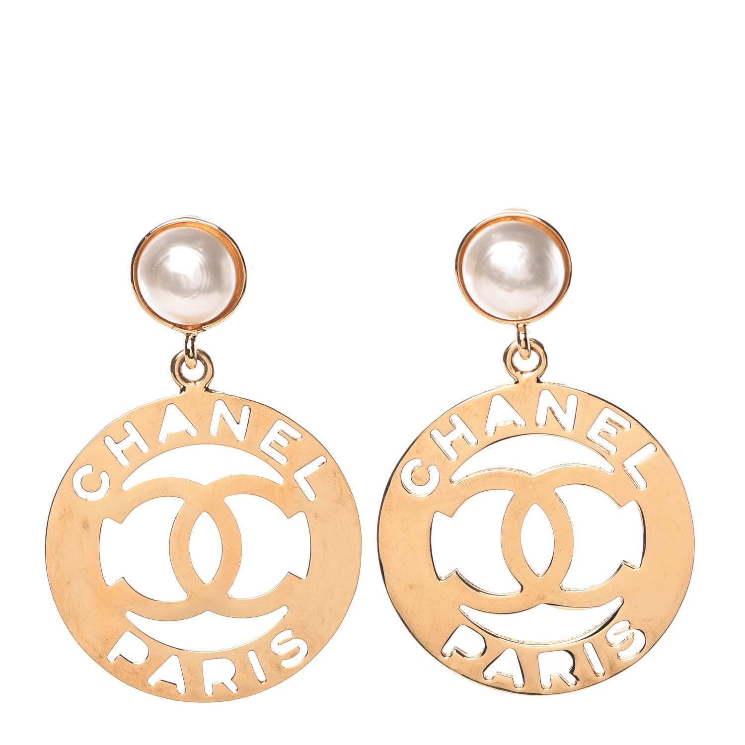Chanel Pearl Large CC Drop Clip On Earrings Gold 1 of 4