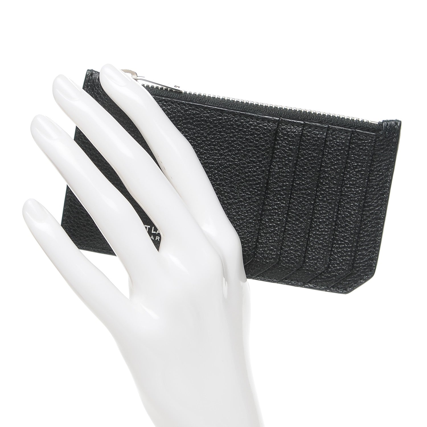Saint Laurent Grained Calfskin 5 Fragments Zip Pouch Card Holder Black 2 of 8