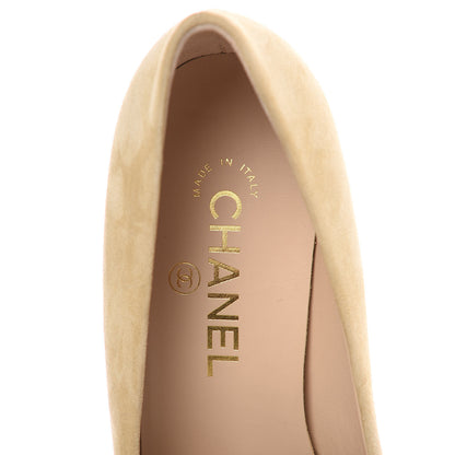 Chanel Kid Suede Grosgrain Cap Toe Pumps 38 Beige Black 6 of 11