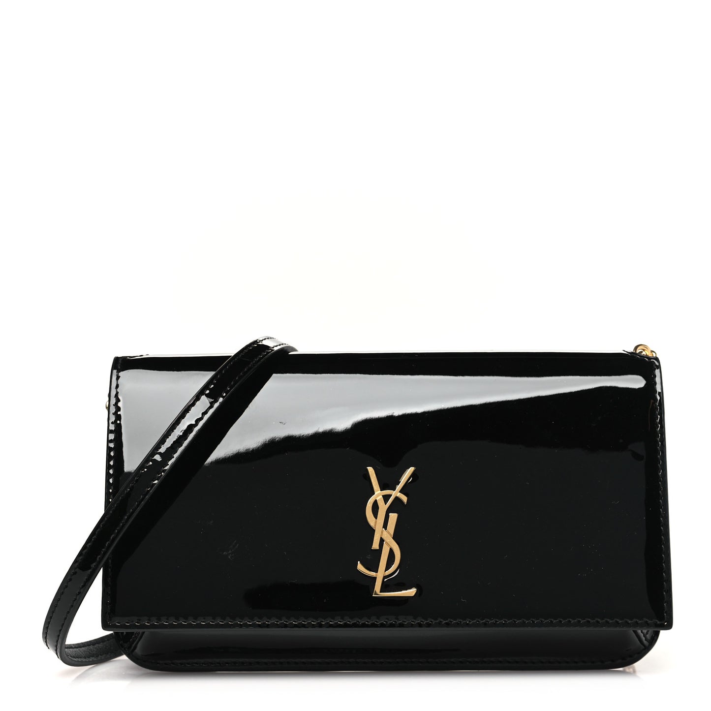 Vernice Diamond Calfskin Monogram Phone Holder Crossbody Black