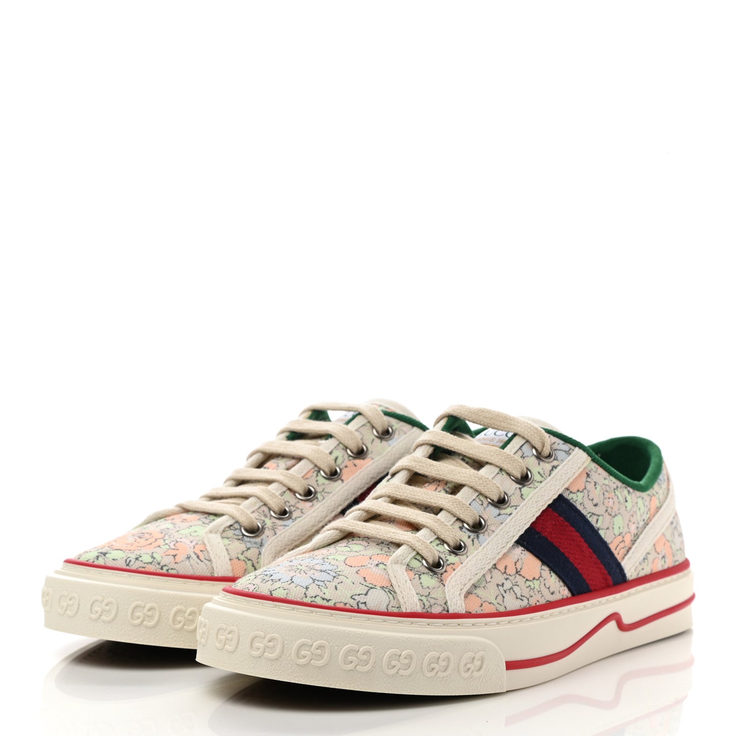 X LIBERTY OF LONDON Canvas Web Tracy Print Womens 1977 Tennis Sneakers 37.5 Mint Peach Mystic White
