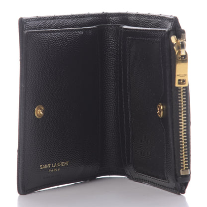 Saint Laurent Grain De Poudre Matelasse Chevron Monogram Zipped Card Case Black 5 of 9